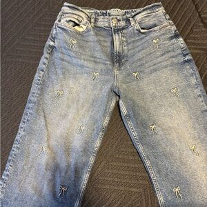 Arizona Jean Company Light Blue Straight Leg Jeans with Bow Embroidery